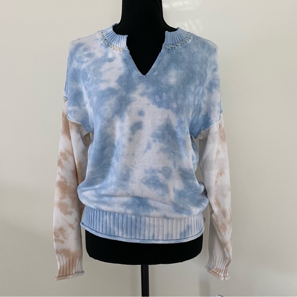 Wit & Wisdom Lightweight NWT Women Blue Tan Tie-dye Pullover Sweater 100%Cotton - Picture 2 of 16